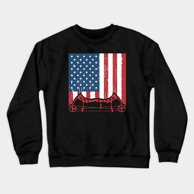 Archery Bow Hunting Usa Flag Crewneck Sweatshirt by Ubold